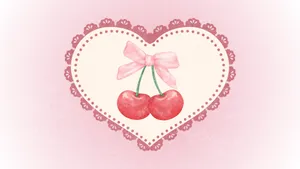 Coquette Cherry Heart Design Wallpaper