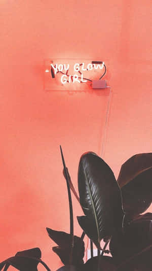 Coral_ Glow_ Neon_ Sign_ Plant Wallpaper