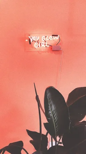 Coral_ Glow_ Neon_ Sign_ Plant Wallpaper