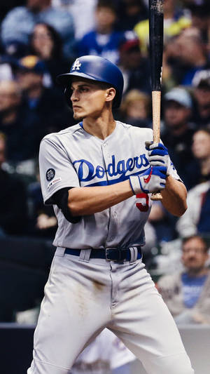 Corey Seager Holding Black And Brown Baseball Bat Wallpaper