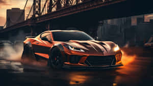 Corvette C8 Orange Flare Bridge Backdrop Wallpaper