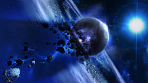 Cosmic Asteroid Collision Scene Wallpaper