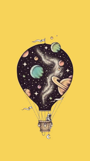 Cosmic Balloon Adventure Pastel Yellow Wallpaper