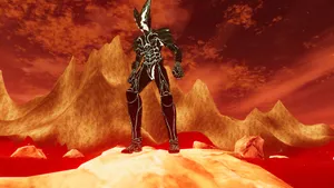 Cosmic_ Garou_ Standing_ Amidst_ Red_ Landscape Wallpaper