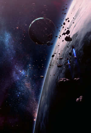 Cosmic Horizon With Asteroids Wallpaper