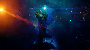 Cosmic Knight Standing Amidst Stars Wallpaper