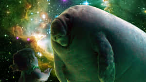 Cosmic Manateeand Child Wallpaper