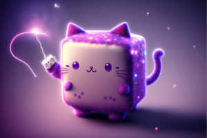 Cosmic Purple Cat Fishing Stars Wallpaper