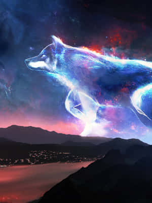 Cosmic Spirit Wolf Art Wallpaper