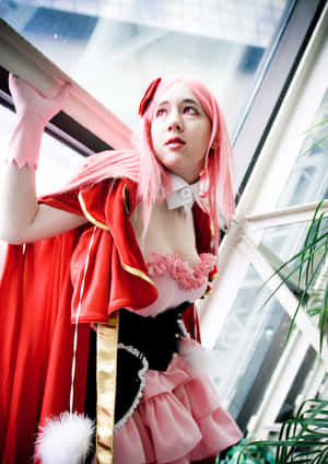 Cosplay Characterin Redand Pink Outfit Wallpaper