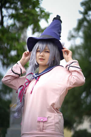 Cosplay_ Witch_with_ Grey_ Hair_and_ Pink_ Jacket Wallpaper