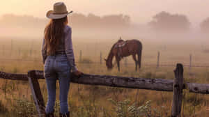 Country Cowgirl Morning Mist Wallpaper