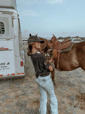 Country Cowgirlwith Horseand Dog.jpg Wallpaper