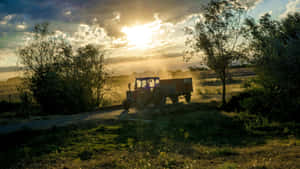 Country Farm Tractor Sunset Wallpaper