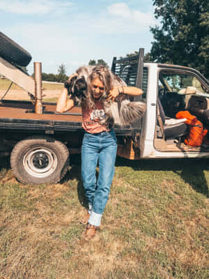 Country Girl With Dog And Truck.jpg Wallpaper