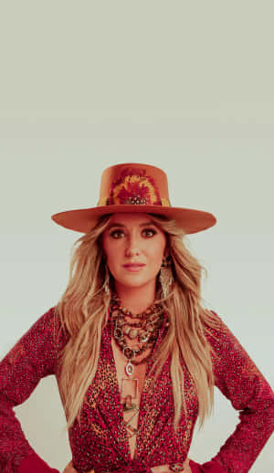 Country Music Artistin Red Outfitand Hat Wallpaper