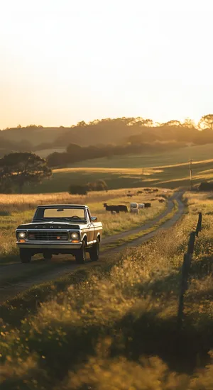 Country Road Vintage Truck Wallpaper