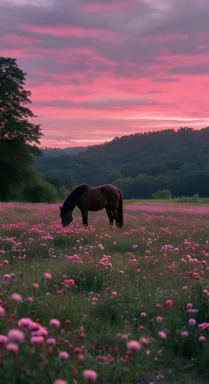 Country Sunset With Horse Wallpaper