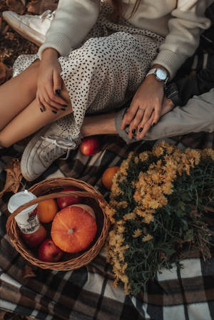 Couple Hands Autumn Picnic Wallpaper