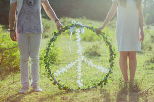 Couple Hands Floral Peace Sign Wallpaper