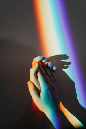 Couple Hands Rainbow Light Wallpaper