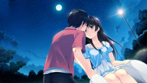 Couple Kissing During Nighttime Love Anime Wallpaper