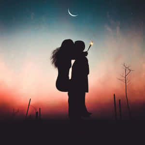 Couple Kissing Lips Under The Moon Wallpaper