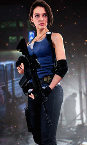 Courageous Jill Valentine Engaged In Combat Wallpaper