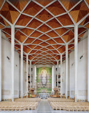 Coventry Cathedral Interior Wooden Vaulted Ceiling Wallpaper