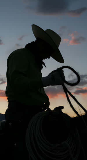 Cowboy Silhouette At Sunset Wallpaper