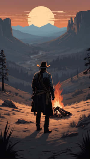 Cowboy Sunset Valley Artwork Wallpaper