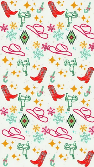 Cowgirl Christmas Pattern Wallpaper