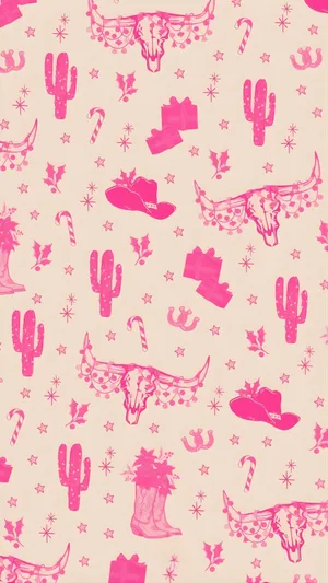 Cowgirl Christmas Pattern Wallpaper