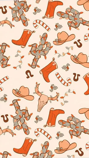 Cowgirl Christmas Pattern Wallpaper