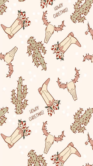 Cowgirl Christmas Pattern Wallpaper
