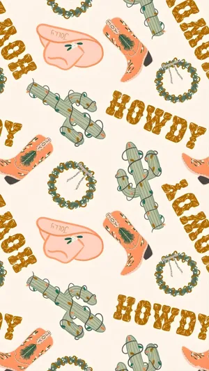 Cowgirl Christmas Pattern Wallpaper