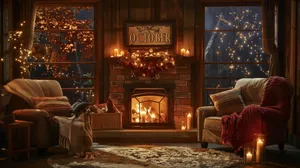 Cozy Autumn Eveningby Fireplace Wallpaper