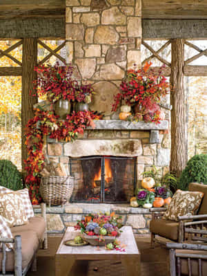 Cozy Autumn Fireplace Wallpaper