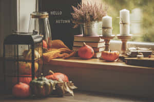 Cozy Autumn Window Decor Wallpaper