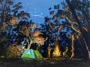Cozy Campsite Set In A Colorful Autumn Forest Wallpaper