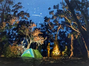 Cozy Campsite Set In A Colorful Autumn Forest Wallpaper