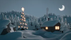 Cozy Christmas 3d Drawing Snowy Trees Wallpaper