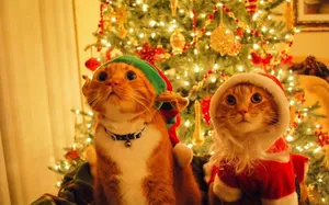 Cozy Christmas Aesthetic Cats Wallpaper