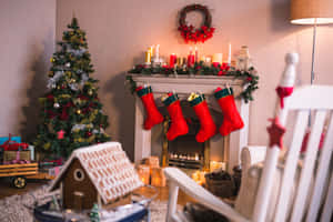 Cozy Christmas Fireplace Decor Wallpaper