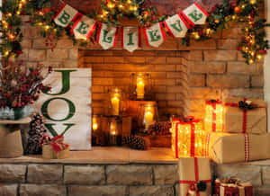 Cozy Christmas Fireplace Decor.jpg Wallpaper