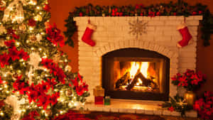 Cozy Christmas Fireplace Decor Wallpaper