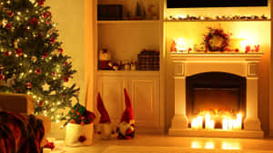 Cozy Christmas Fireplace Decor Wallpaper