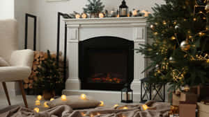 Cozy Christmas Fireplace Decor Wallpaper