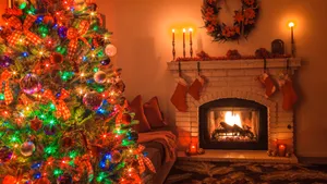 Cozy Christmas Fireplace Decoration.jpg Wallpaper