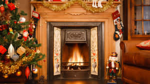 Cozy Christmas Fireplace Decorations Wallpaper